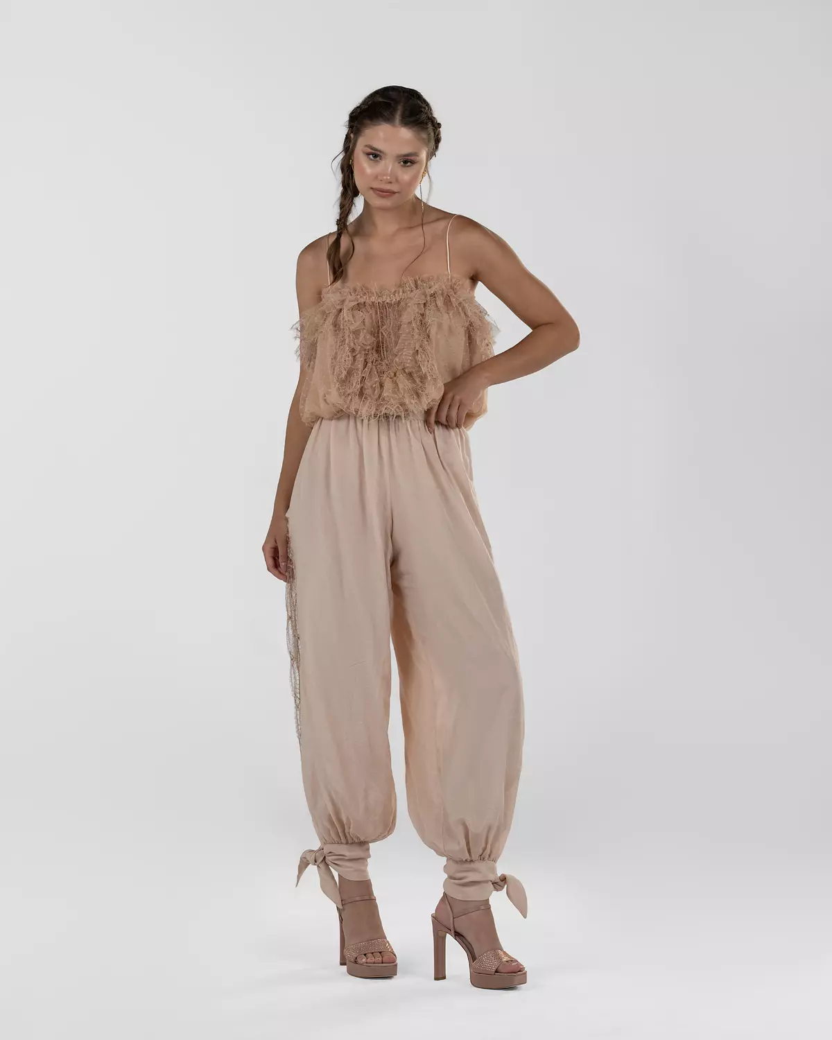  Playful Soft Pink Ruffled Strap Top hover image