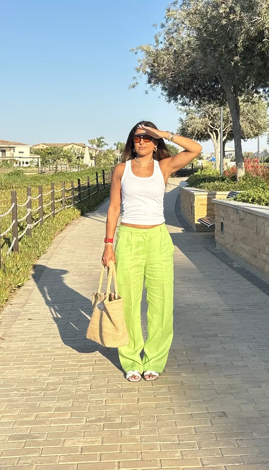 Linen Apple Green Darted Pants  1