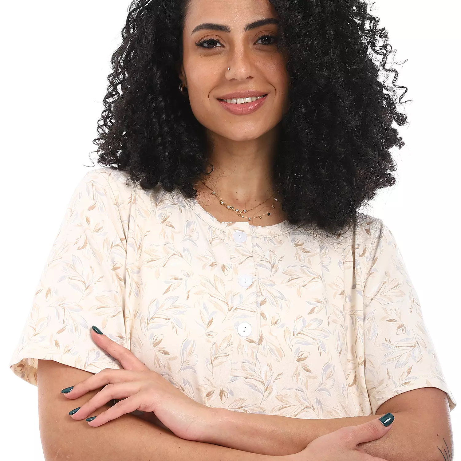 قميص نوم نص كم قصير - 2450 - بيج 2