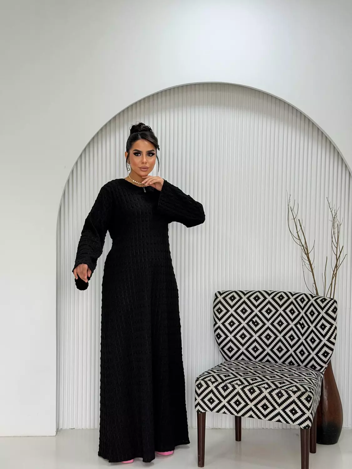 Allure Textured Dress In Black  4