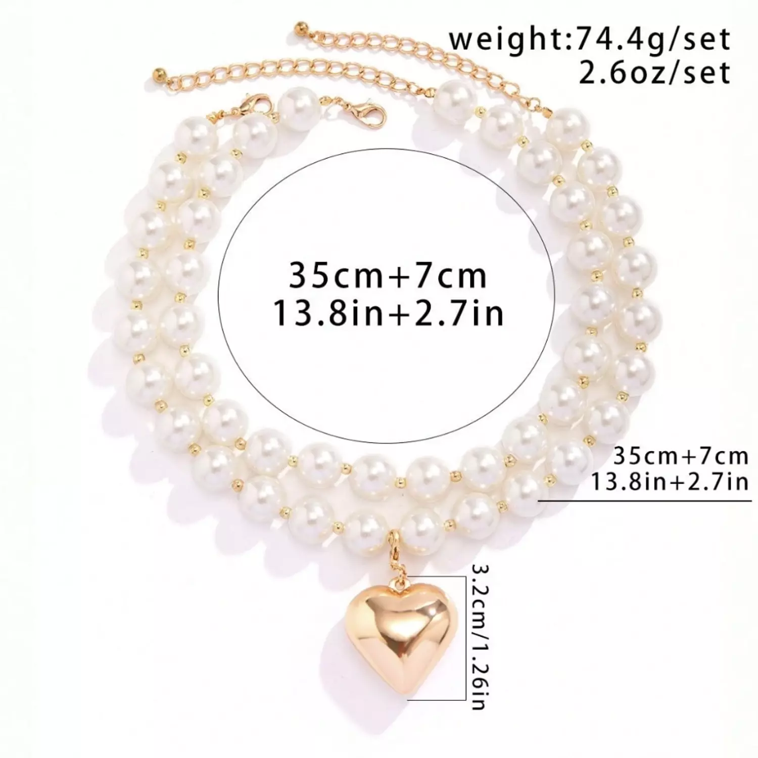 Heart Faux Pearl 2 Pc Necklace Set 1