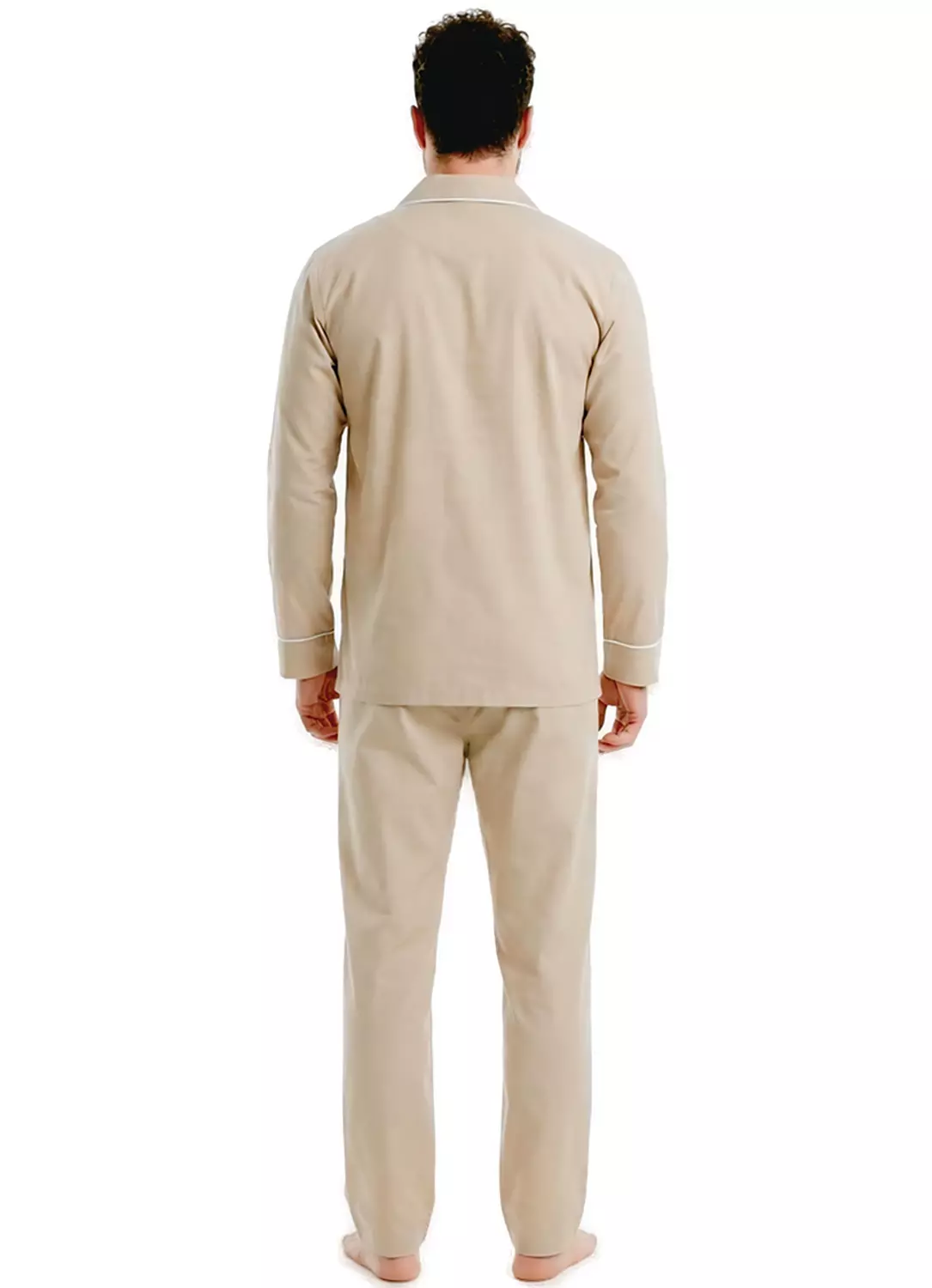 Men's Classic Long Sleeve Pajamas Set - 2454 - Beige 2
