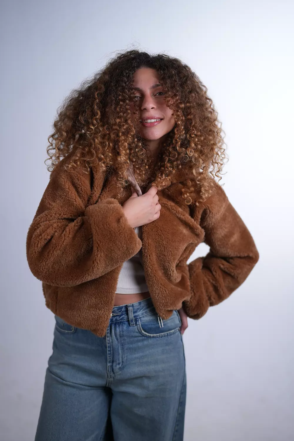 Camel Faux Fur Jacket hover image