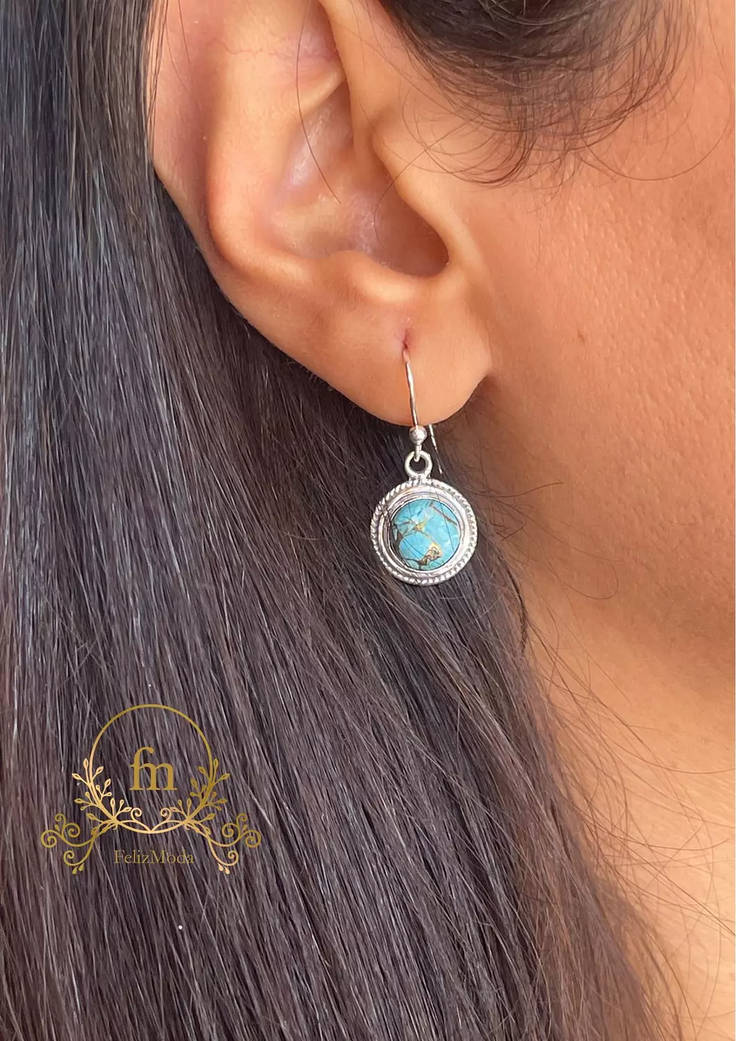 Fayrouz round pendant silver earrings  image