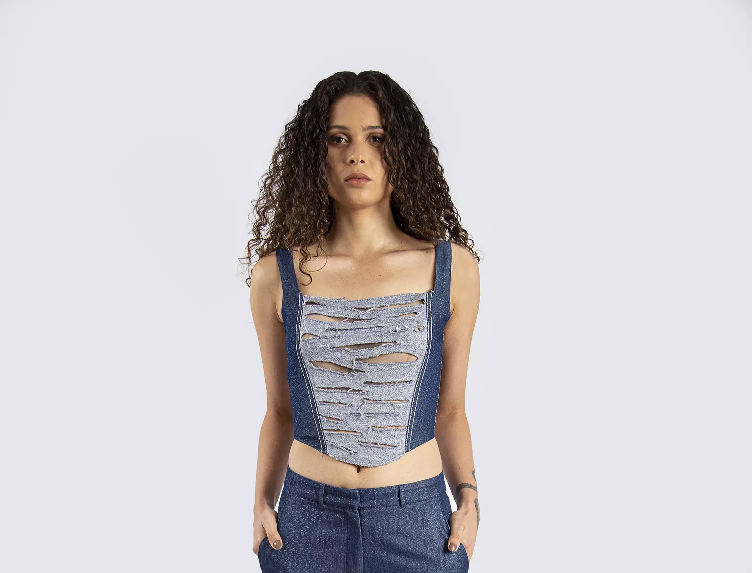 Denim Cut Out Corset Top image