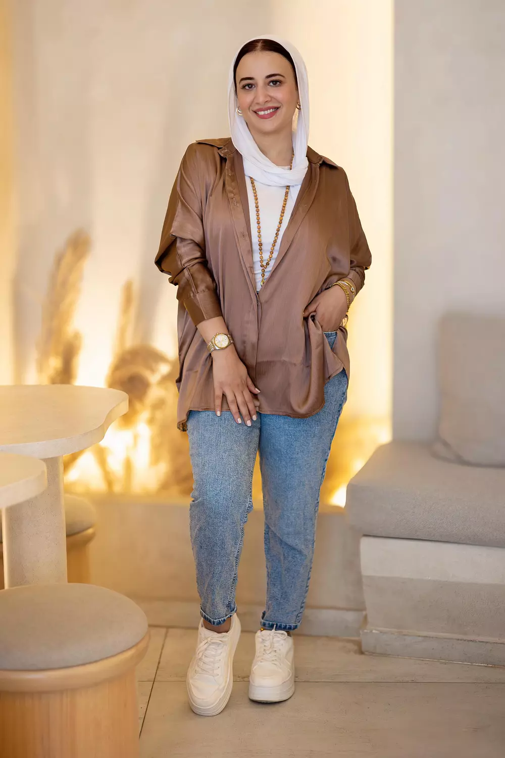 coffee satin shirt image