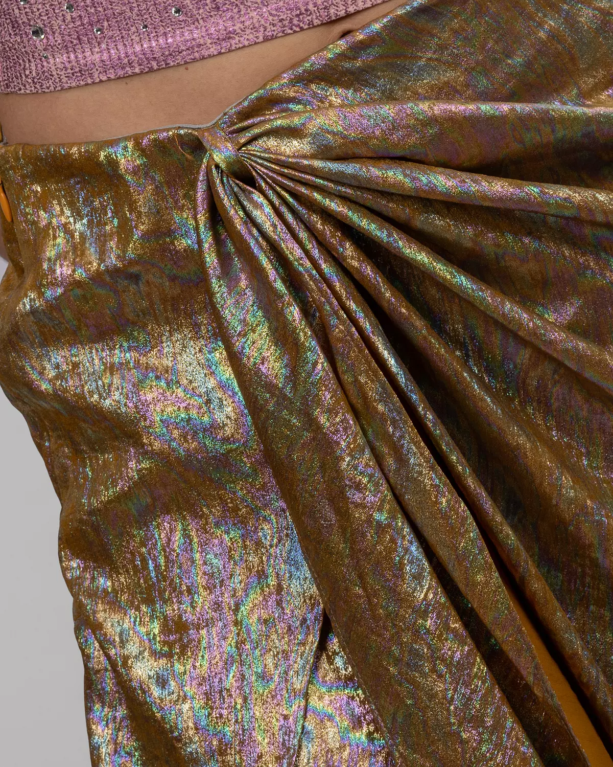 Gold Metallic Draped High-Slit Skirt 3