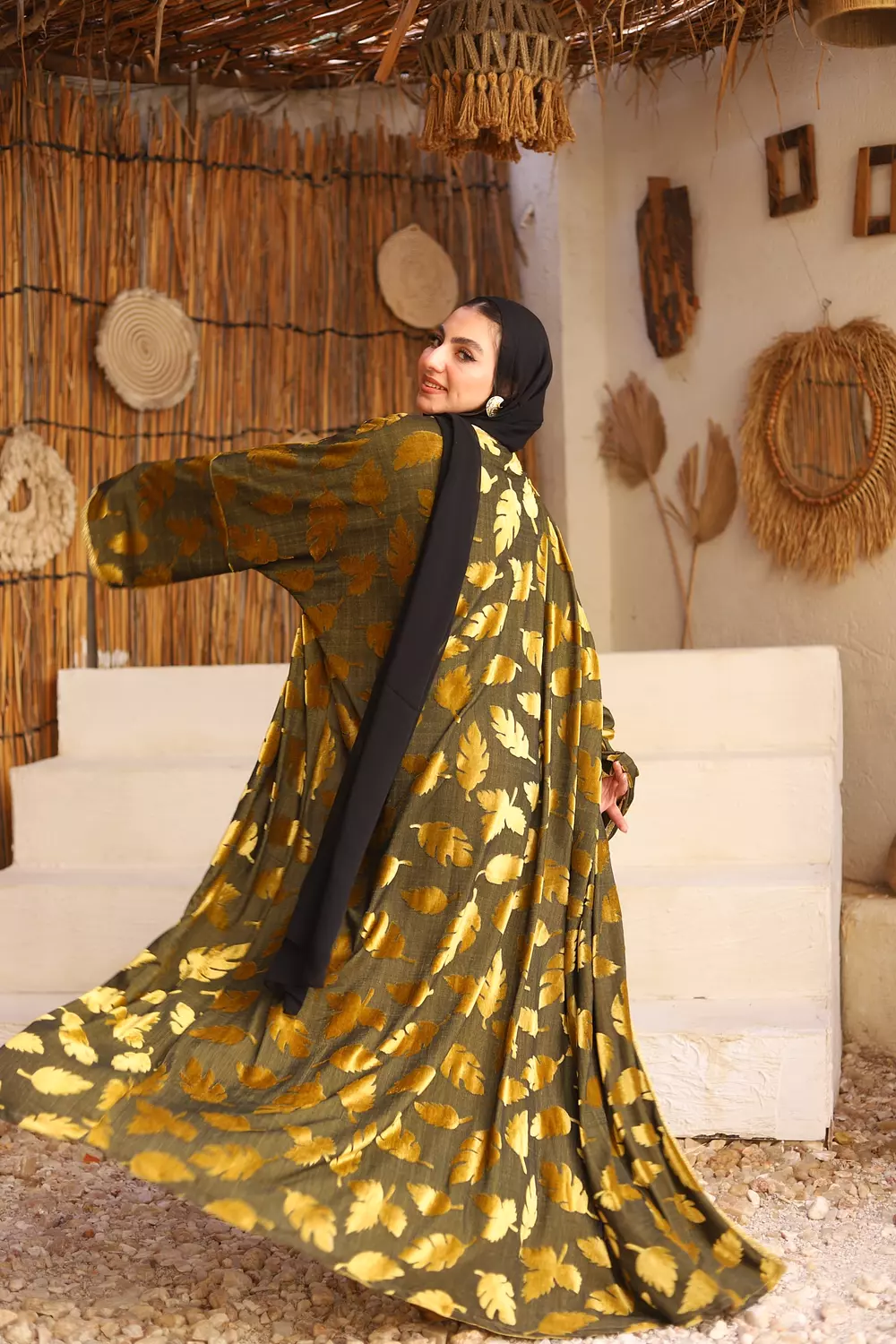 Velvet Leaves Kaftan  (Mustard) 2