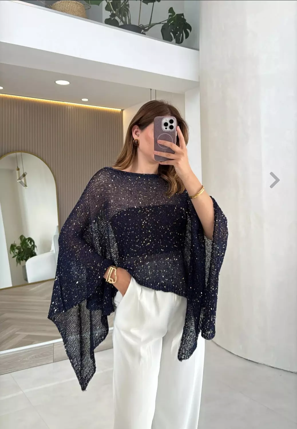 Pretty night navy blue glittery poncho hover image