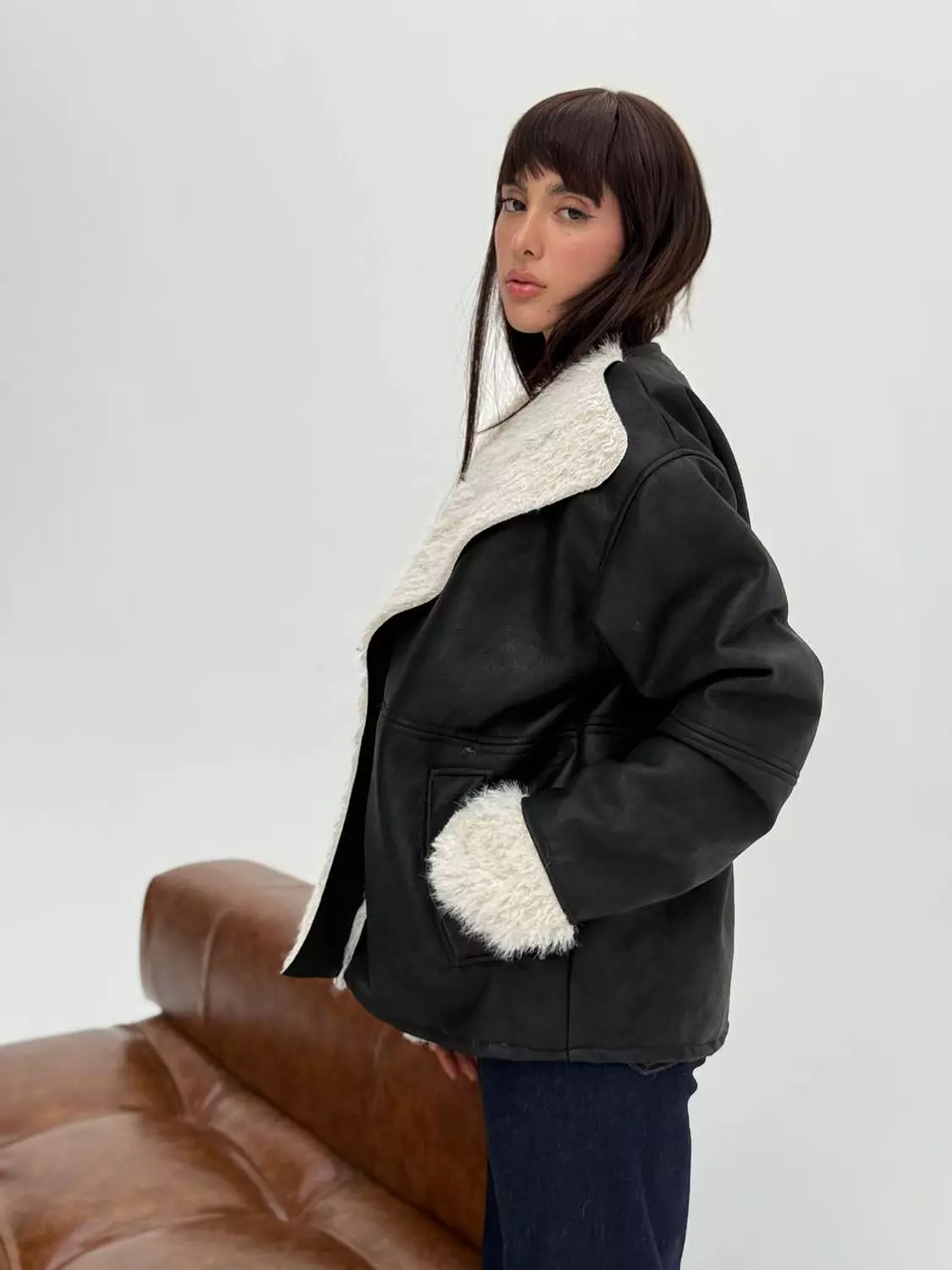 Leather jacket lined with fur 14