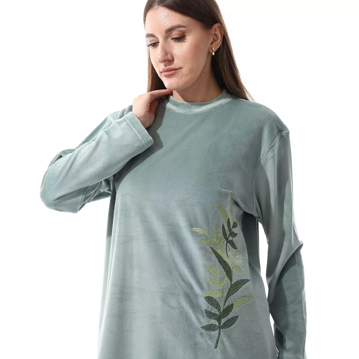 Shorto Women Fleece Joy PJ -Leaves -Round Neck-2639-Mint 2