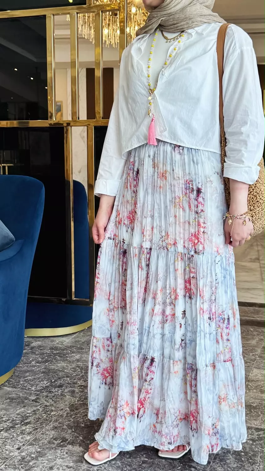 Fiora Skirt in soft Sky Floral 1