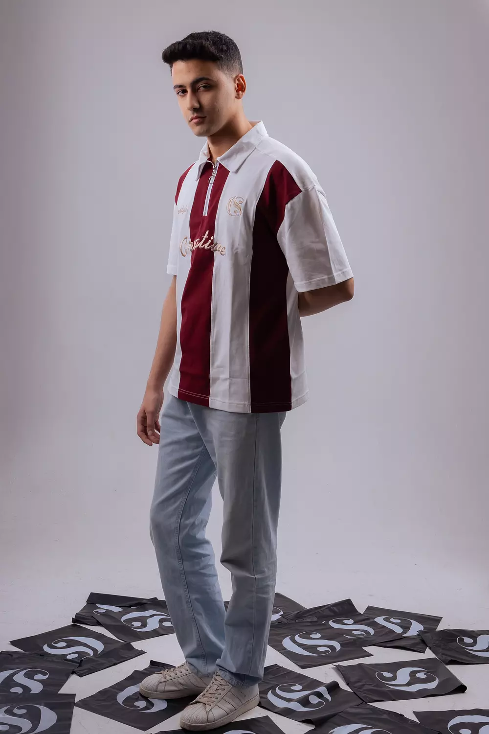   Burgandy Quarter-zip rugby polo  2