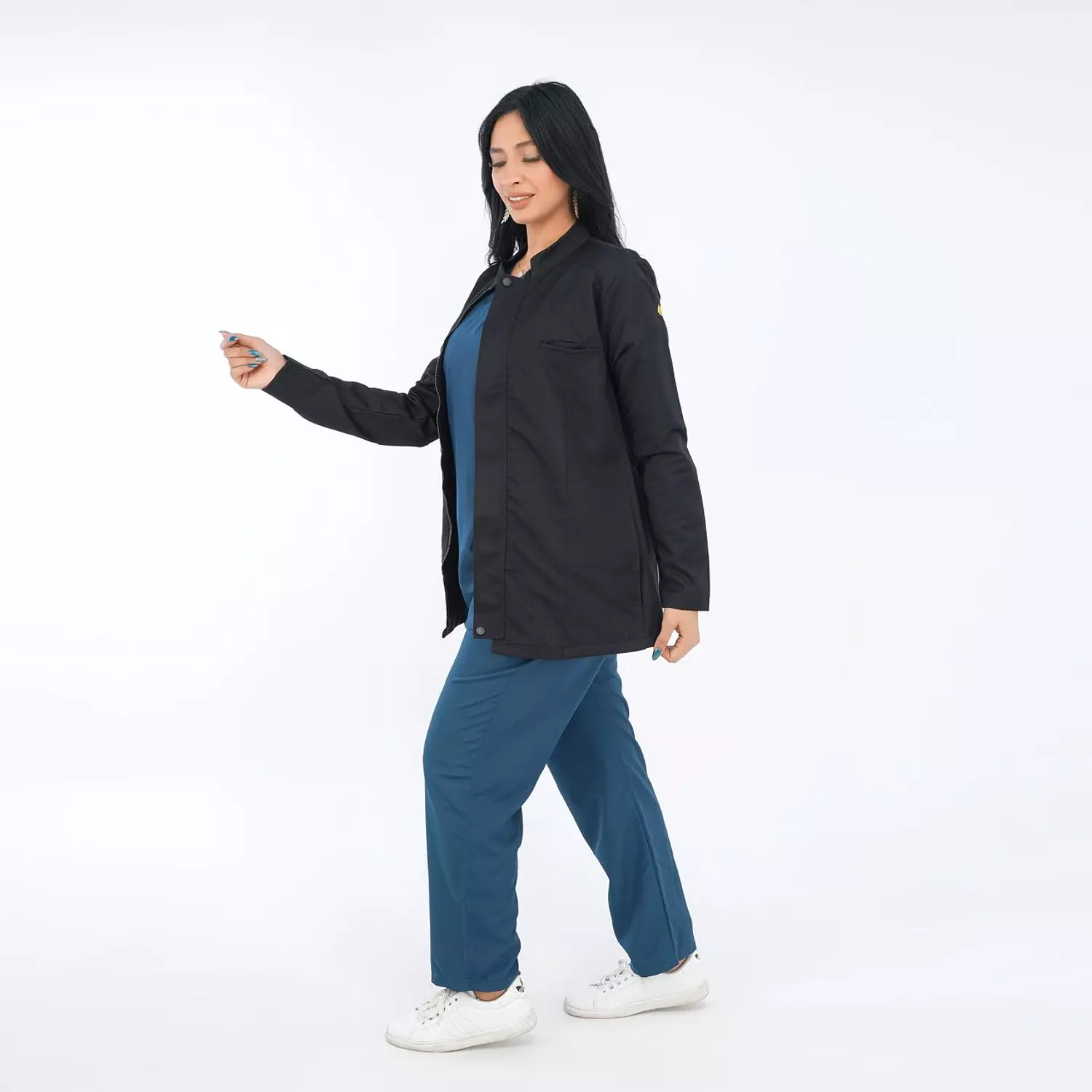 Black Half Collar Lab Coat with Zipper 5