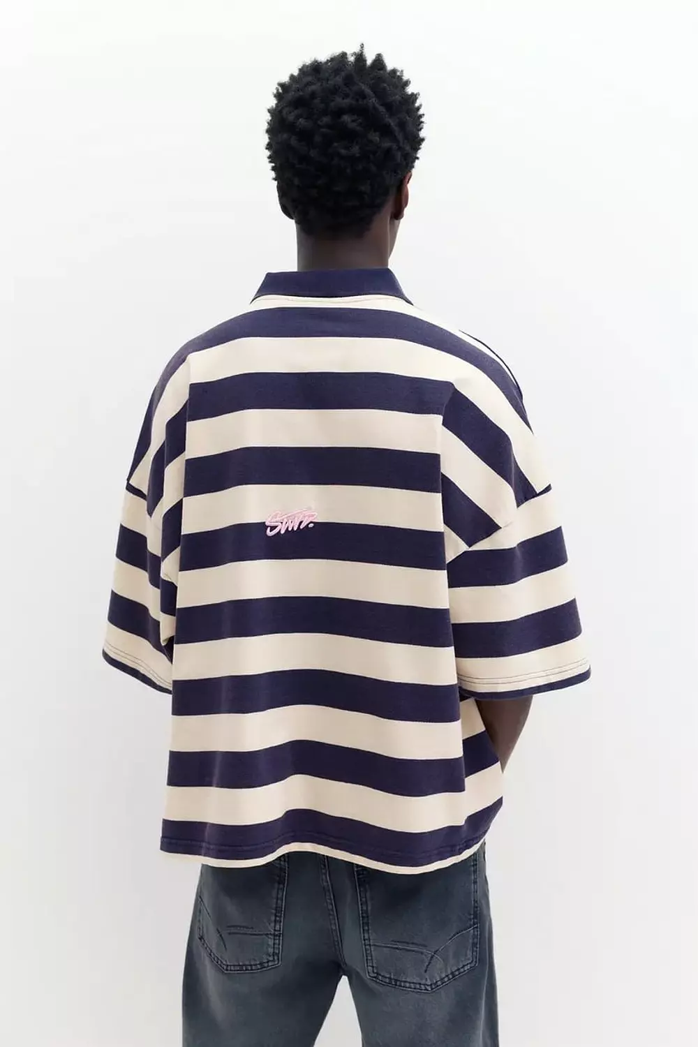PULL&BEAR STRIPED POLO SHIRT - BLUE/GREY 1