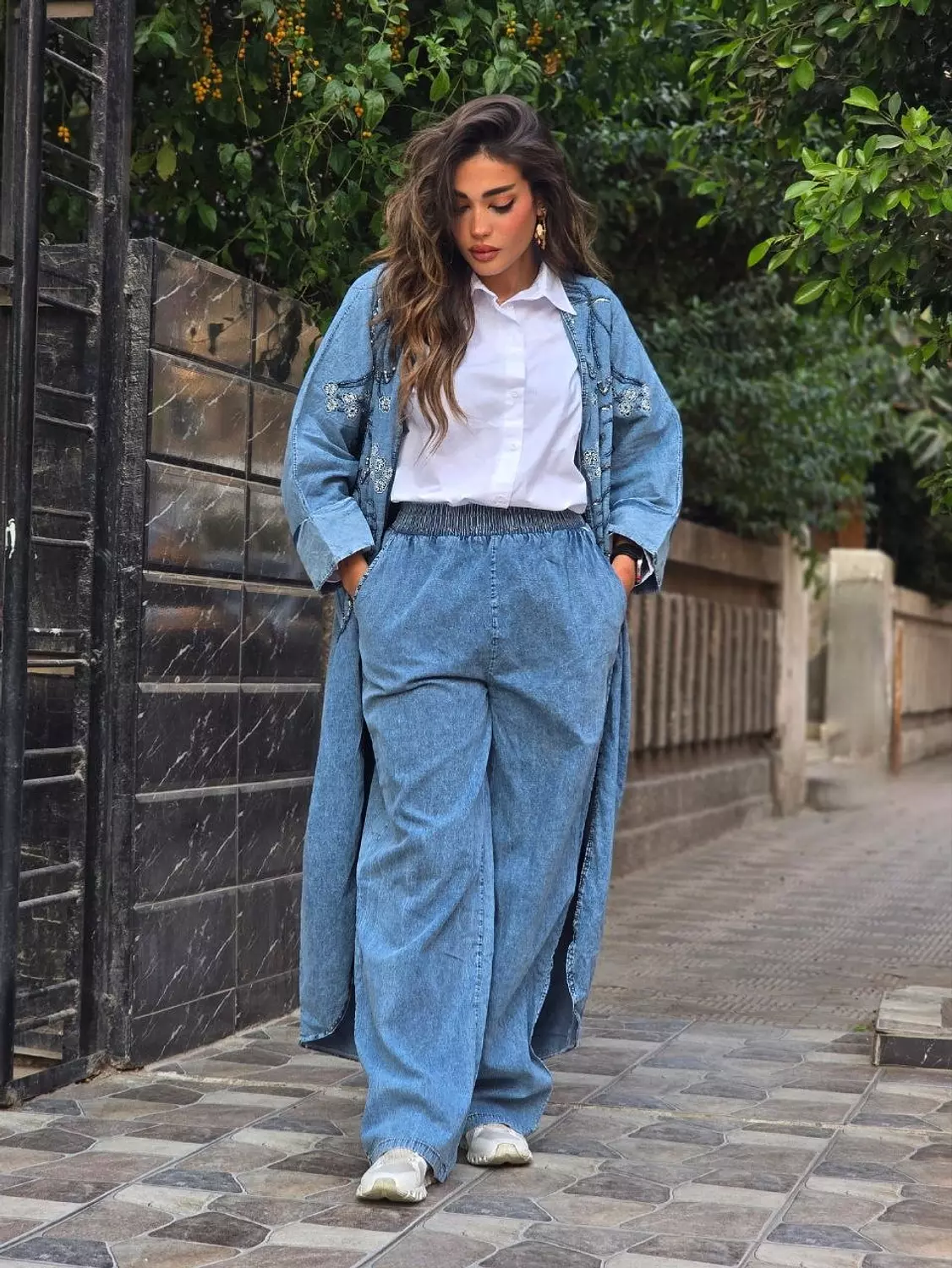 Denim embroidery beaded set 2