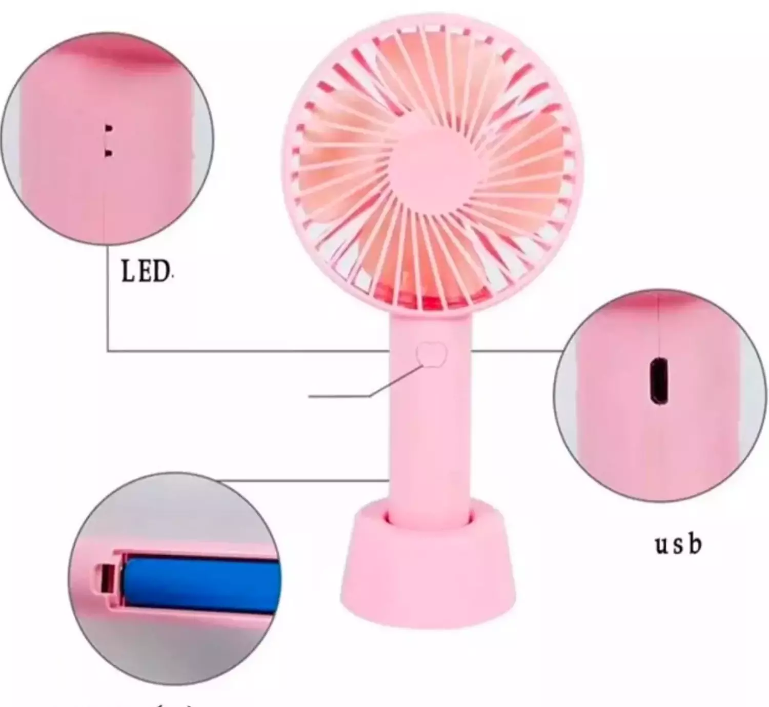 SS-2 Rechargeable Handheld Fan - 3 Speeds - pink 3