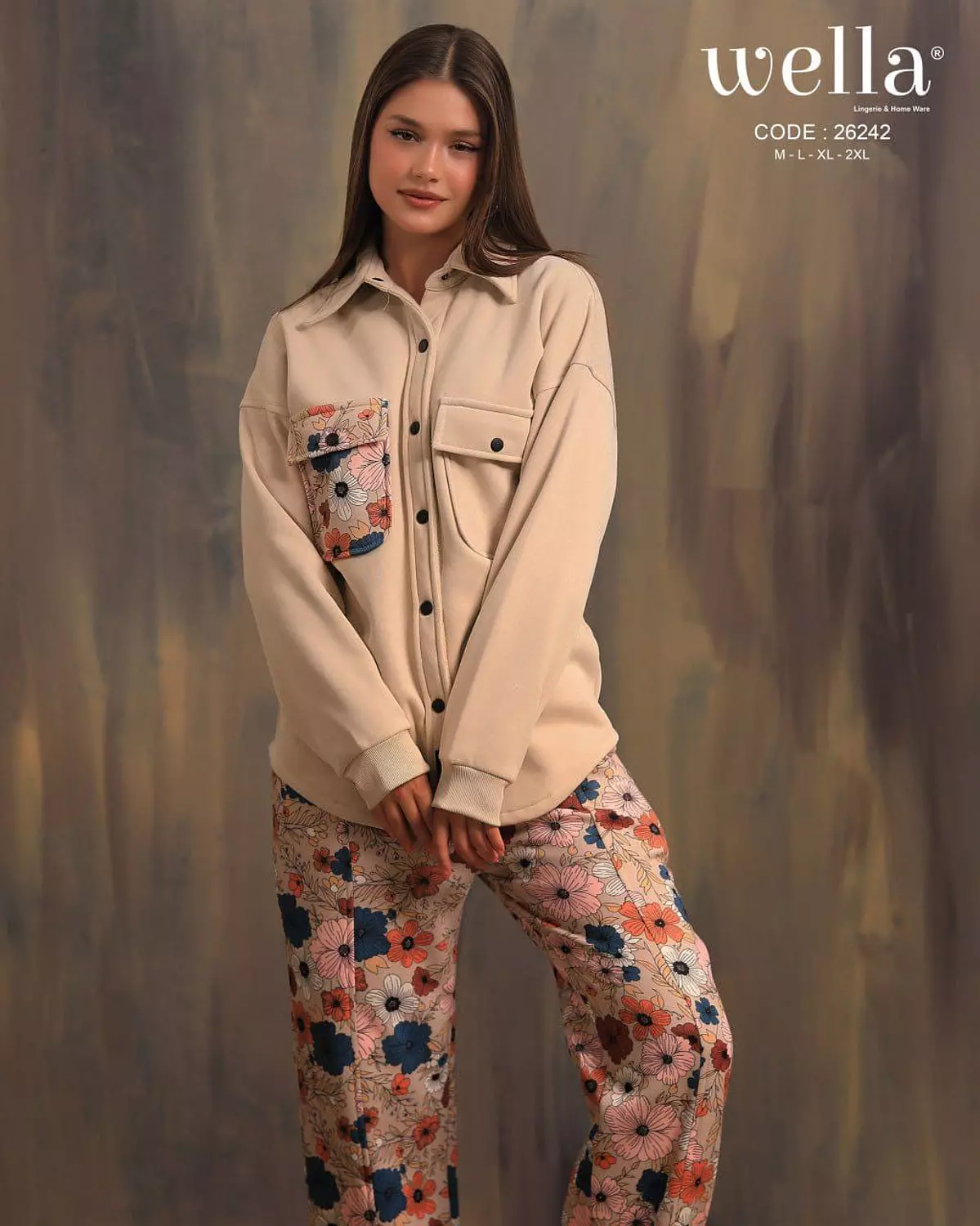 Brown flowery sport bajama image