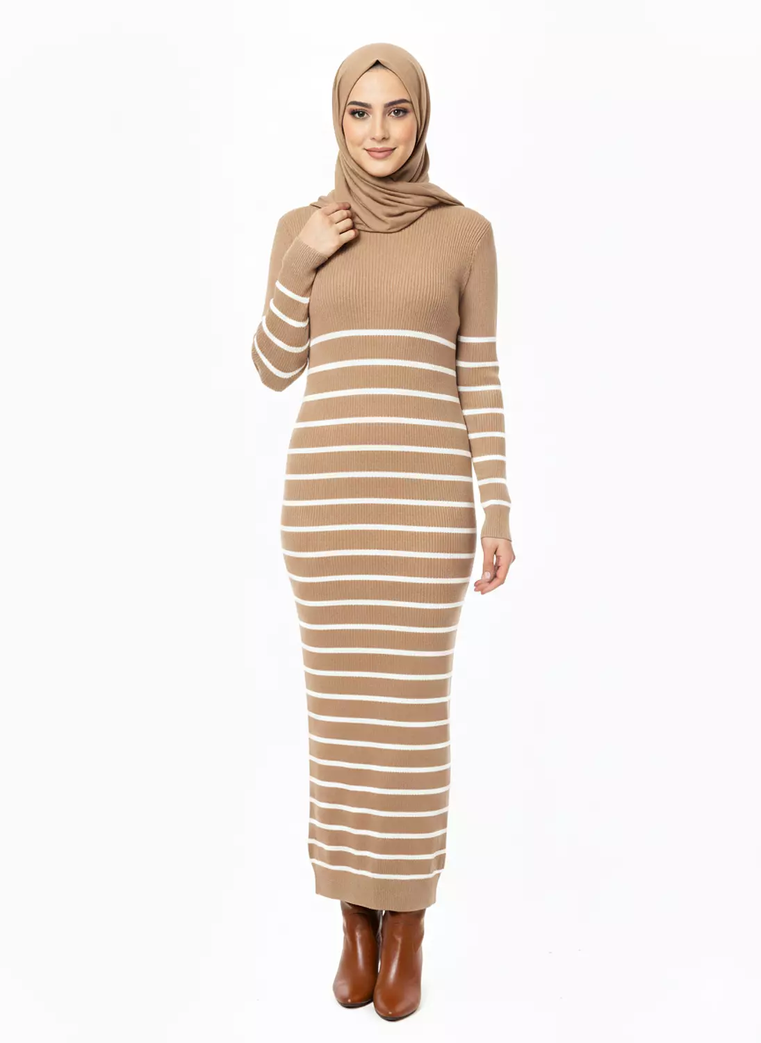 Long Knit Winter Dress with Striped Design 3