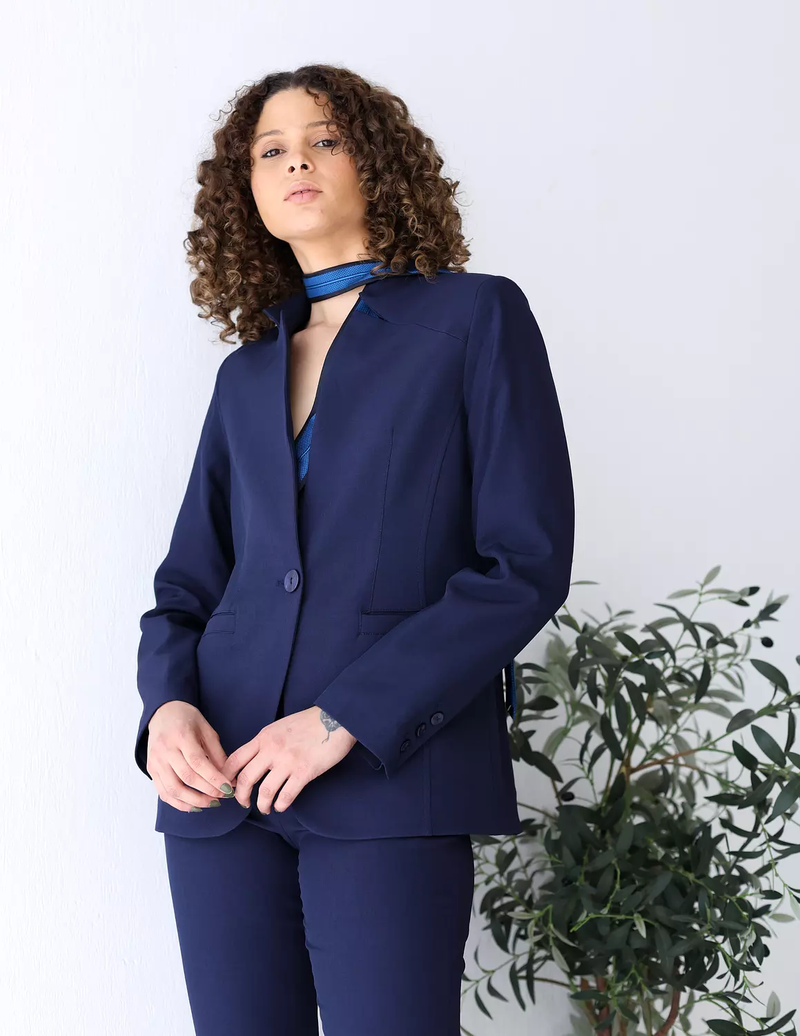 Navy Shadow collarless blazer 6