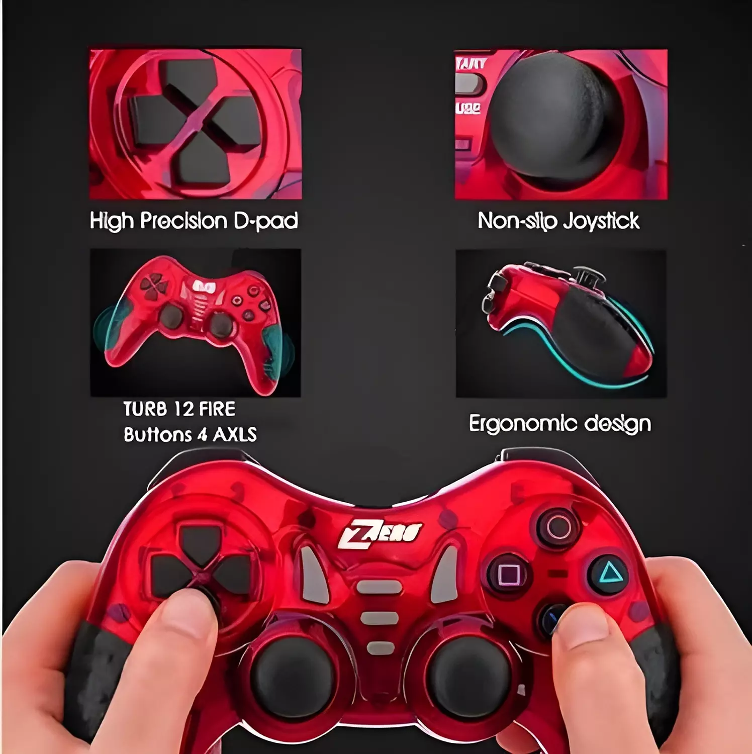 Zero ZR-7501 2.4GHz Wireless Dual Vibration Controller Compatible with PC, PS1, PS2, PS3, and TVBOX - Red 4