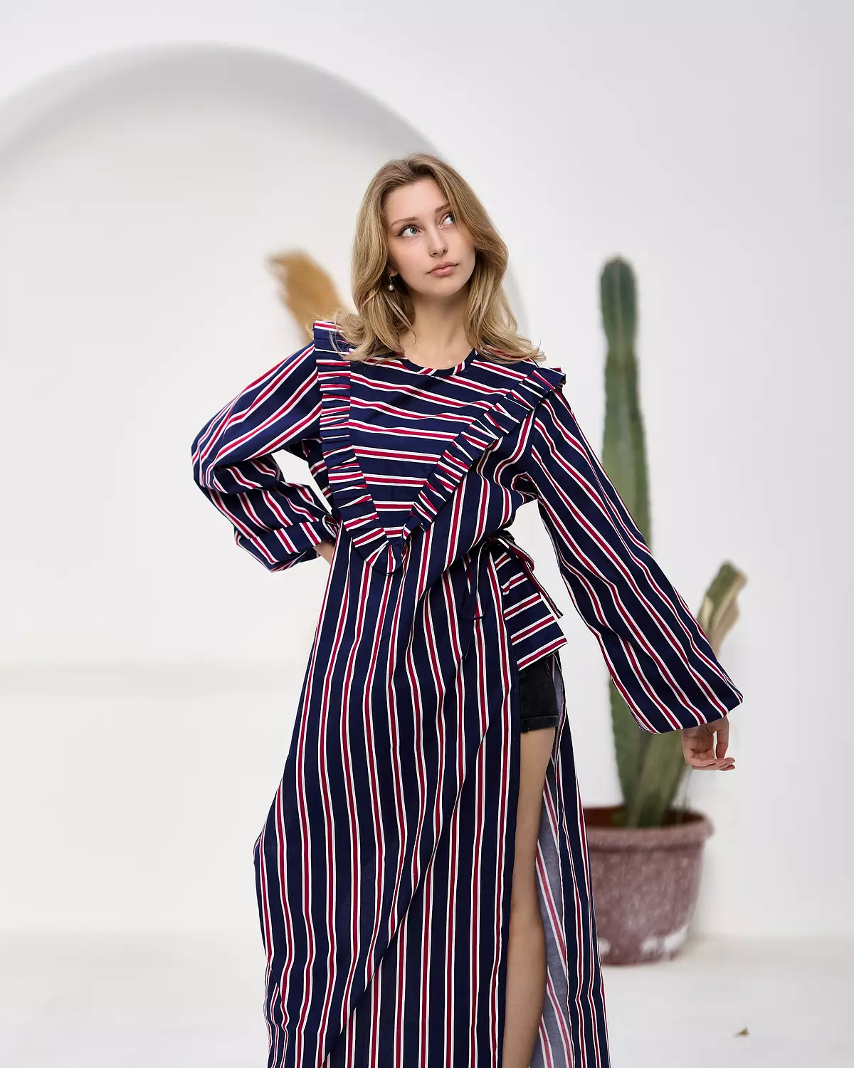 Striped high-slit dress image