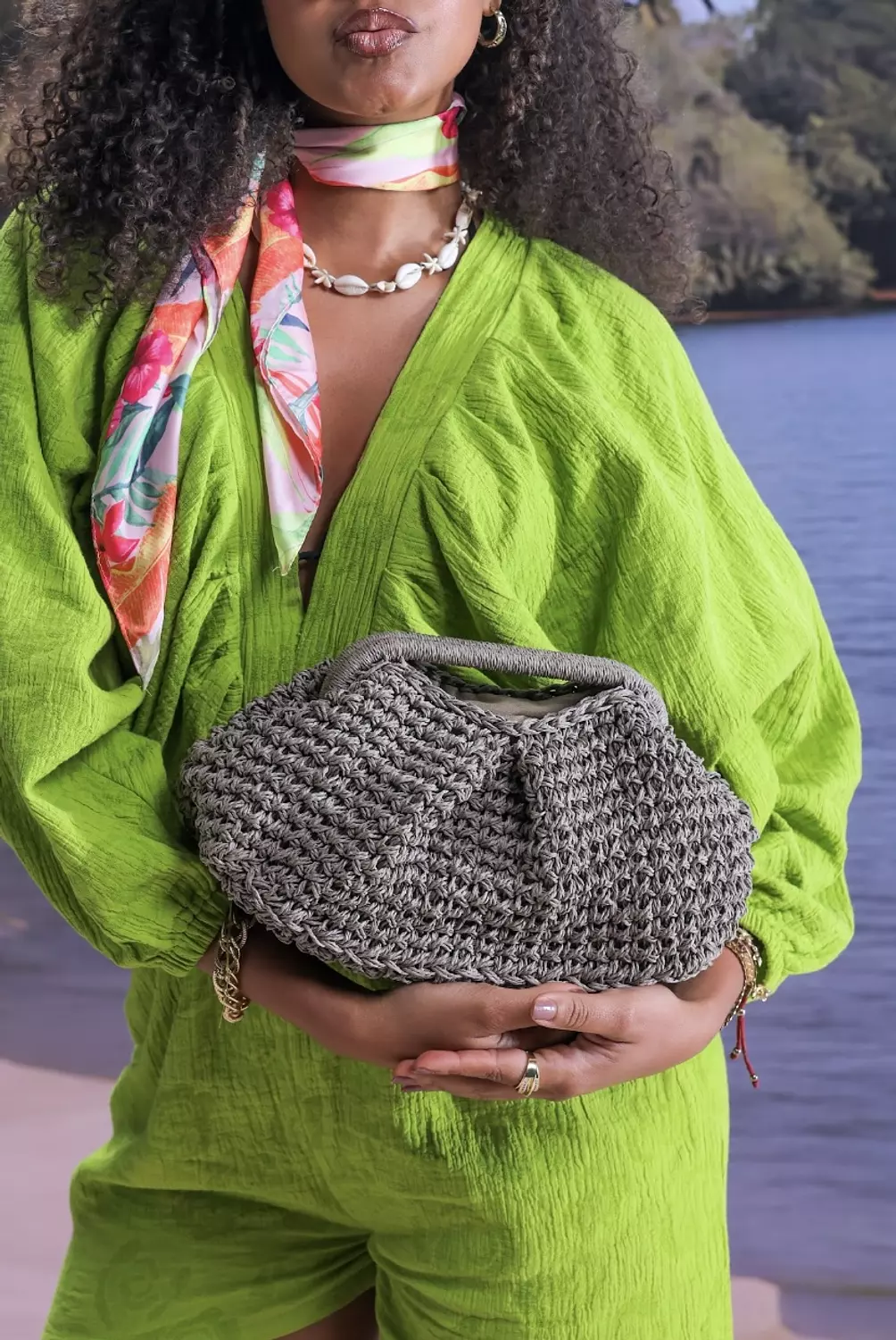 Frame Raffia Clutch image