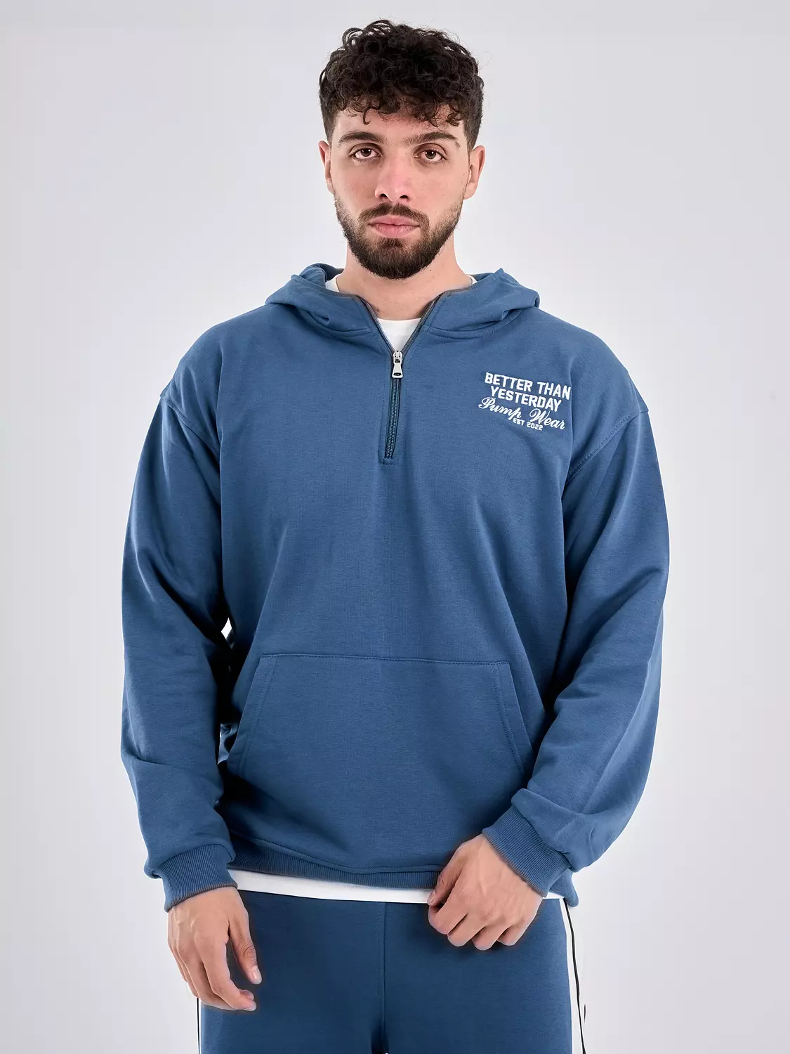 Drop Shoulder quarter Zip Hoodie ‘’indigo’’ 2