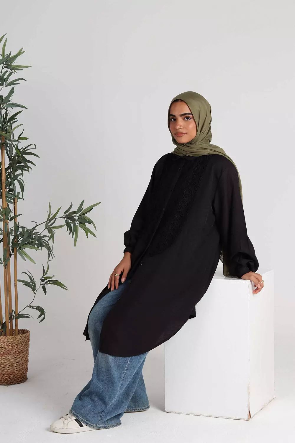 Oversized Black Shirt with Lace image