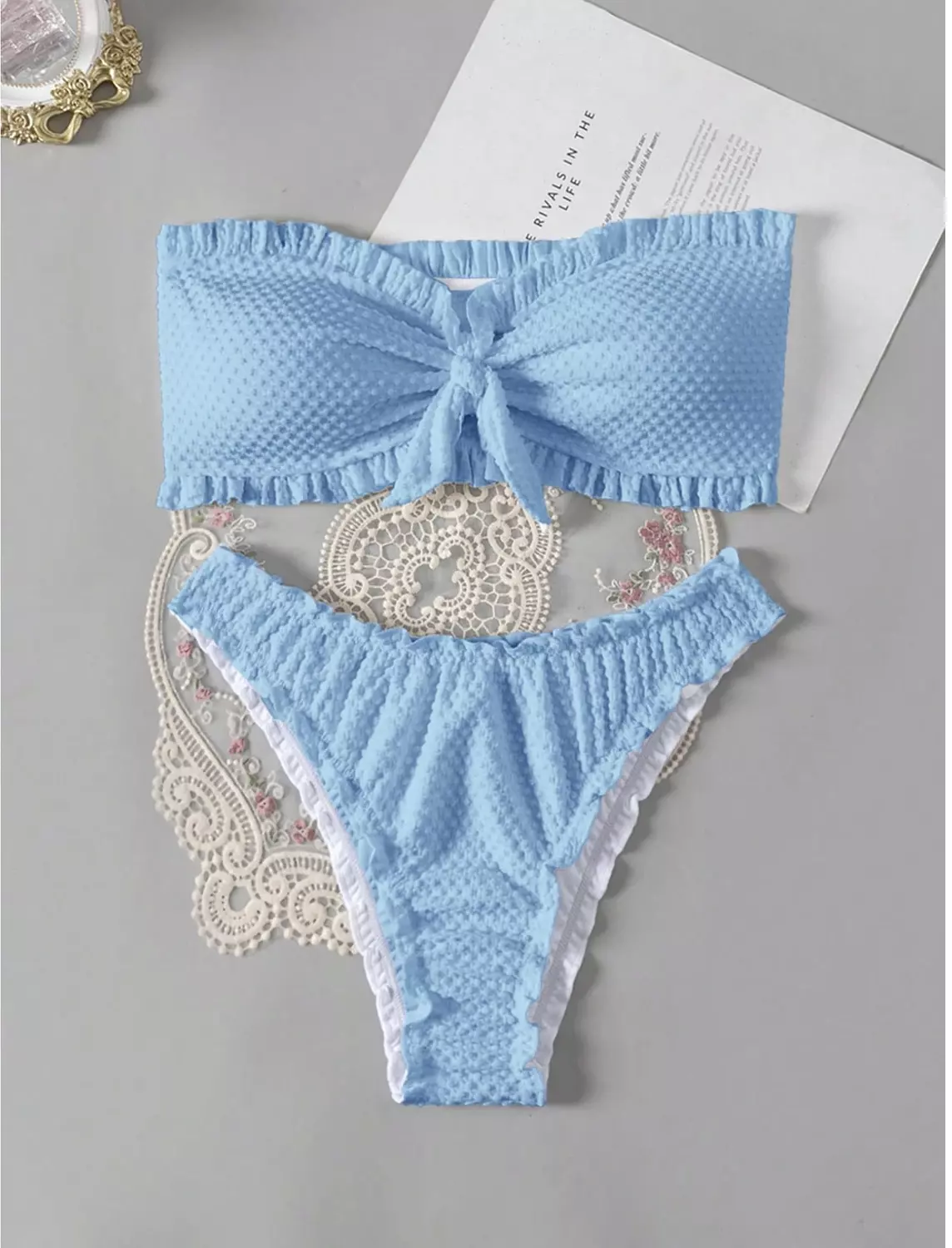 Swim Mod Women's Solid Color Bandeau Bikini Set, Fashionable For Summer image