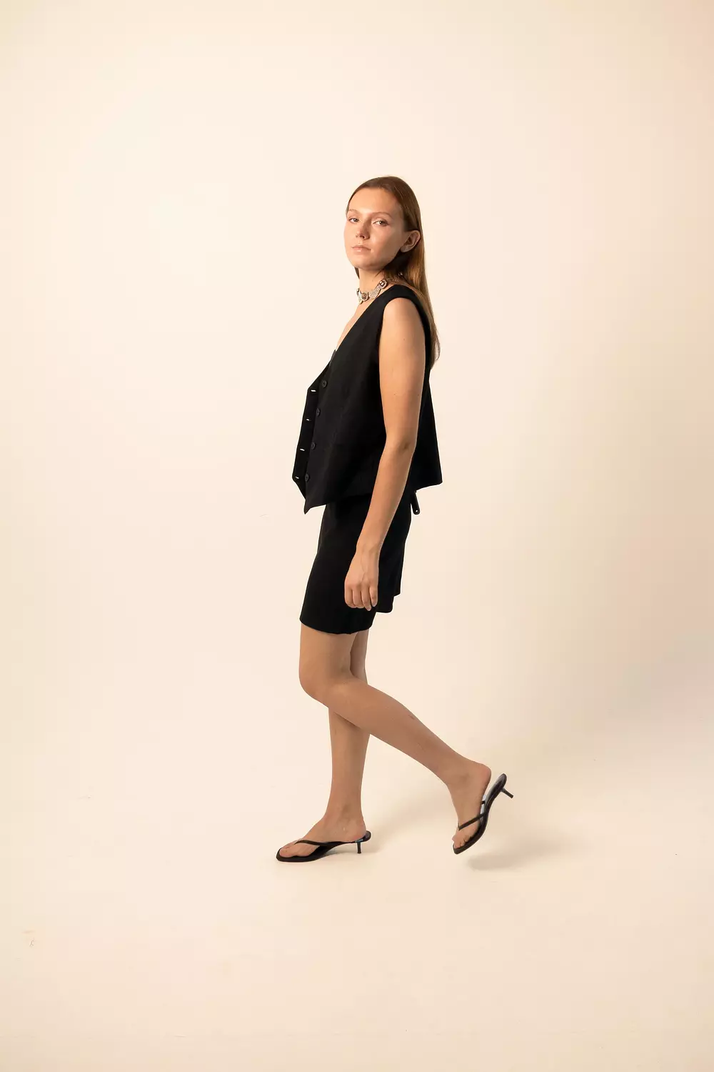 Linen blend oversized vest - Black 1