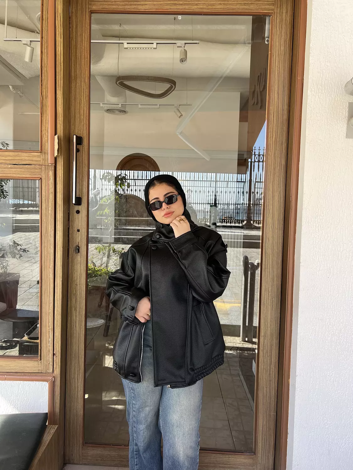 high neck leather jacket image