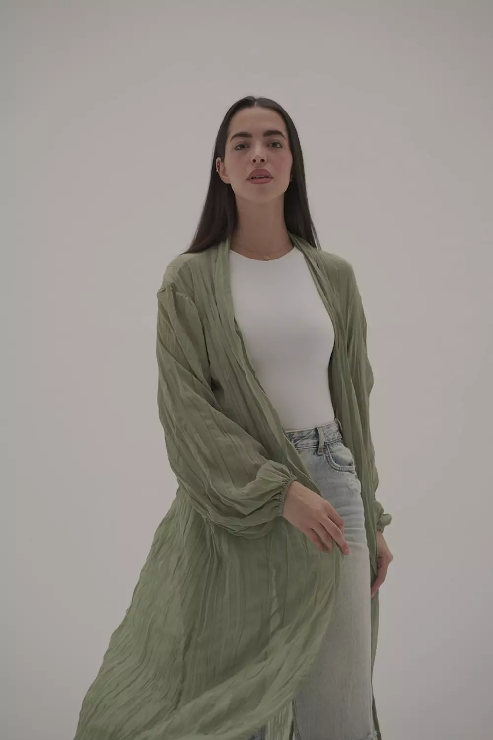  crushed chiffon kimono in sage