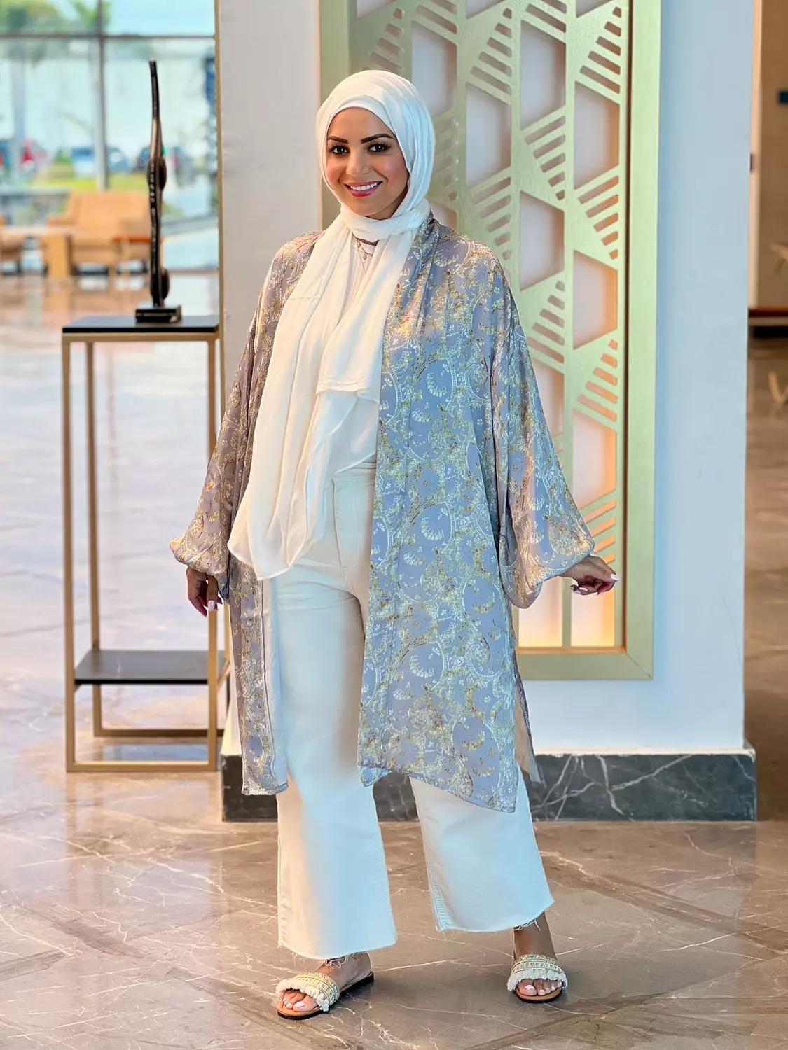 Silk Satin Patterned Cardigan - Gray 3