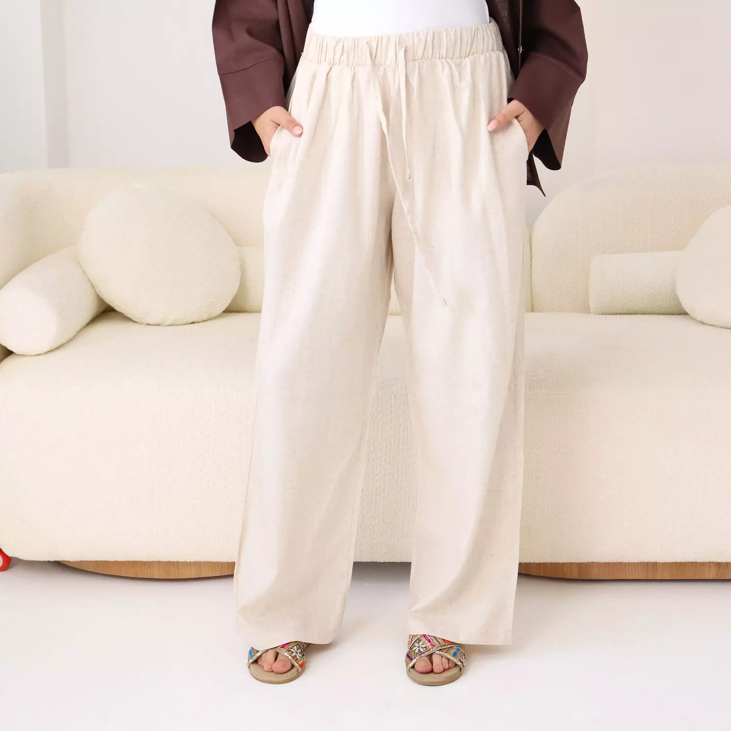 Cotton linen pants in Baige  image