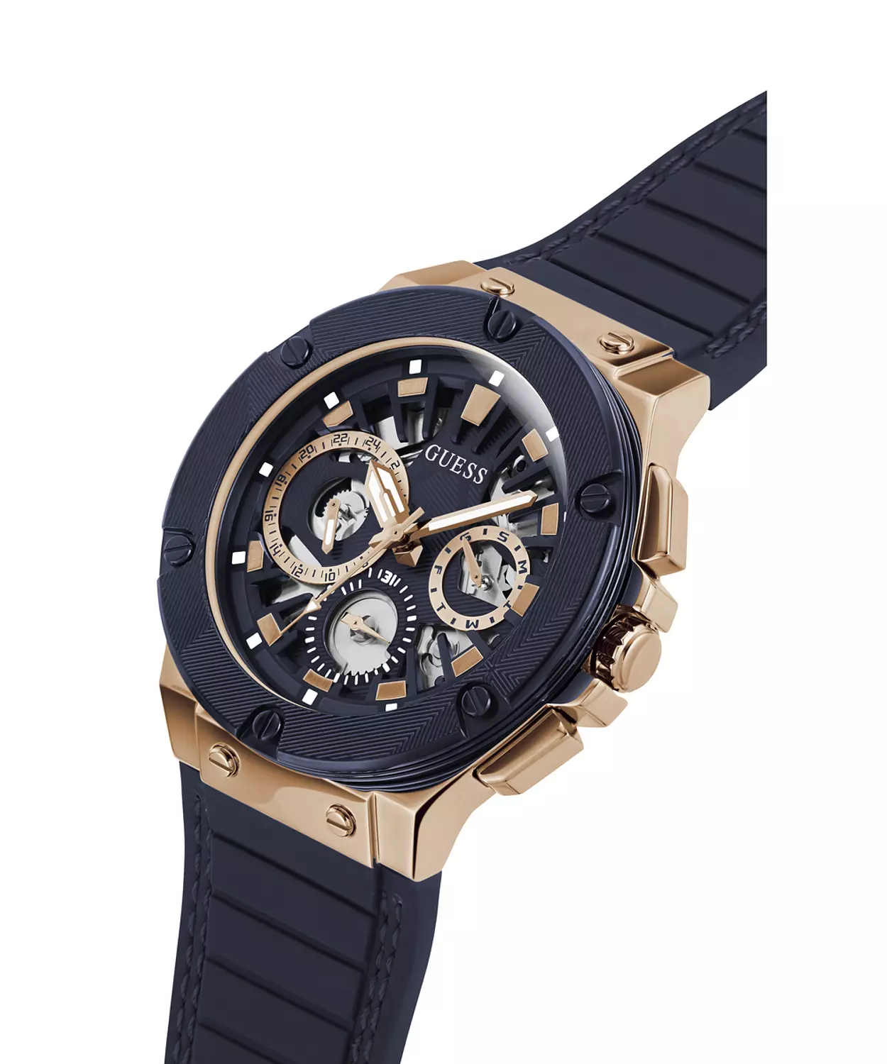 GUESS GW0487G4 ANALOG WATCH For Men Round Shape Navy Silicone Textured Strap 1