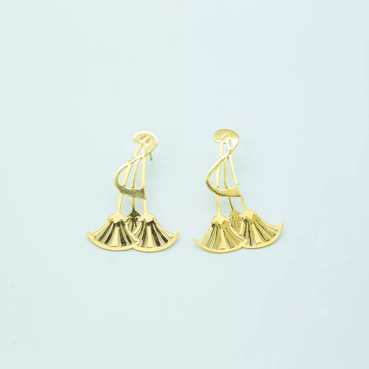 Hand-carved copper earrings, gold and platinum plated, lotus flower 2