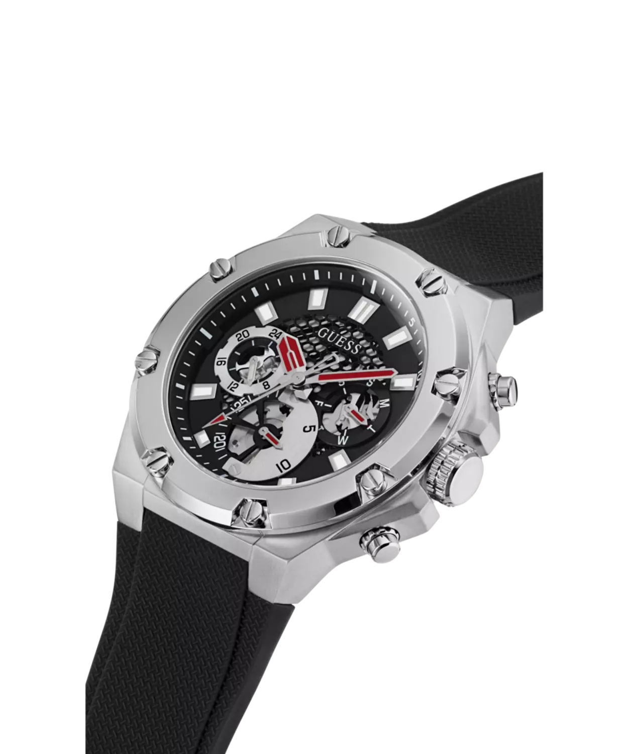 GUESS GW0334G1 Men's  Watch Silver Tone Silicone Strap 4