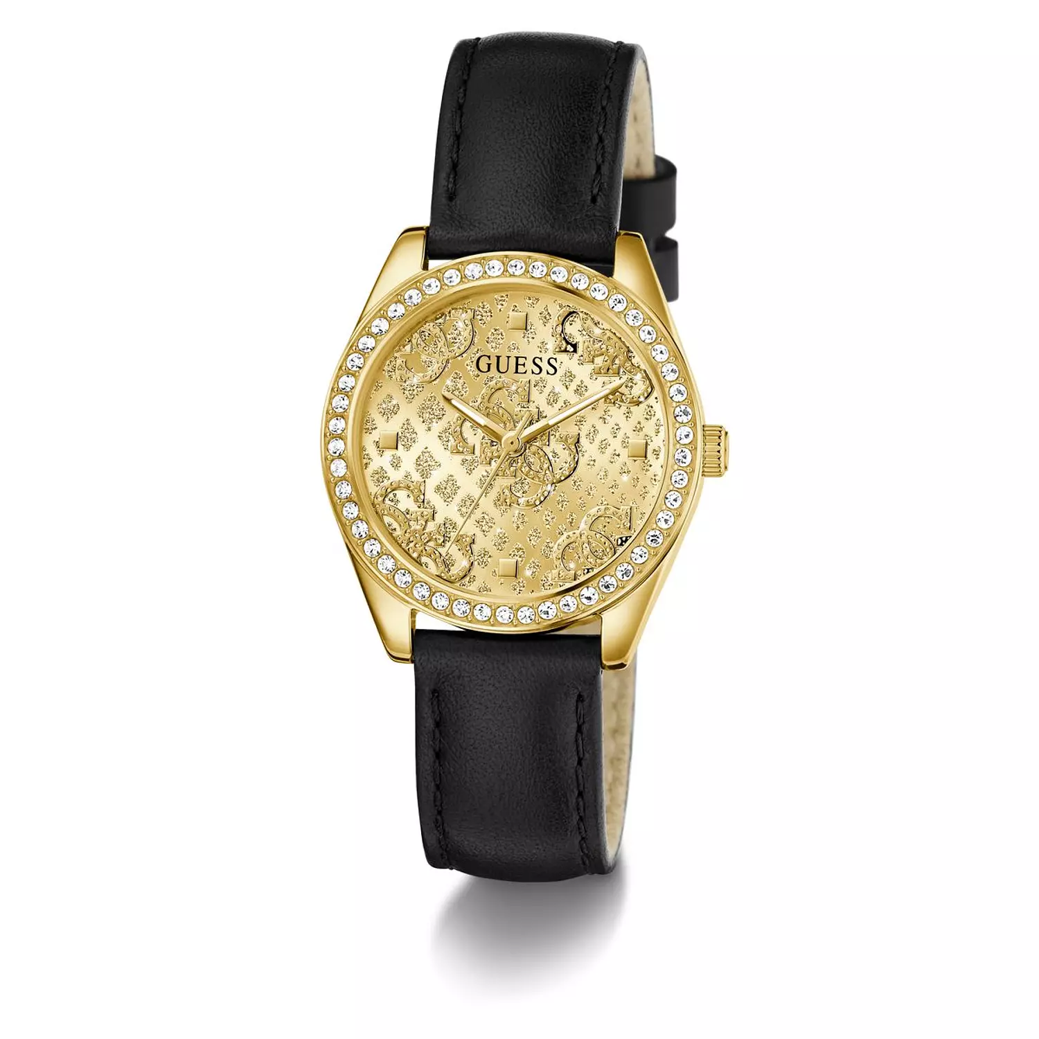GUESS Ladies Black Gold Tone Analog Watch Black Genuine Leather Strap GW0989L2 3