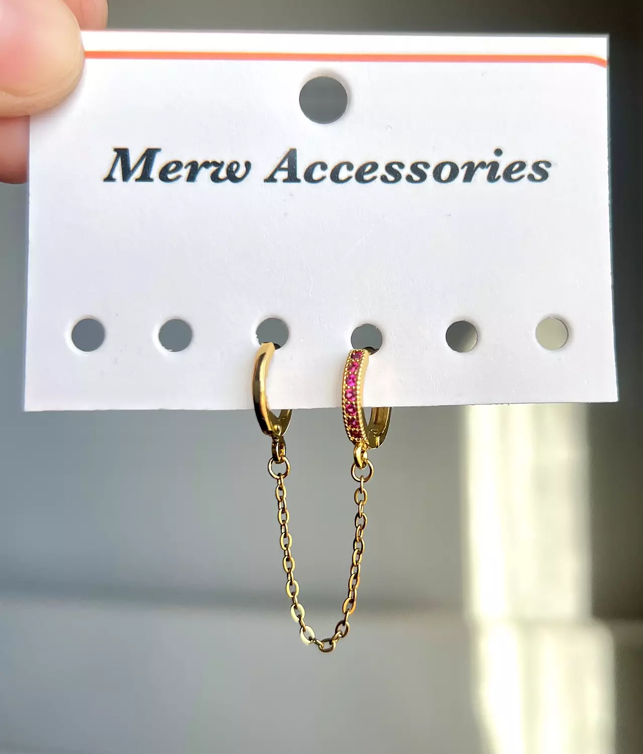 Pink stones connect earring  image