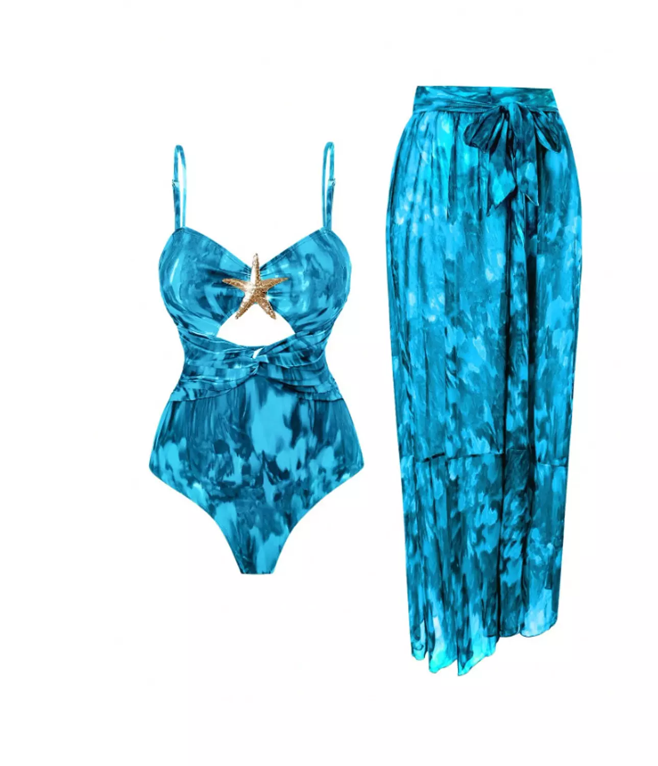 Women Gradient Green & Blue 2 Pieces Swimwear Set image