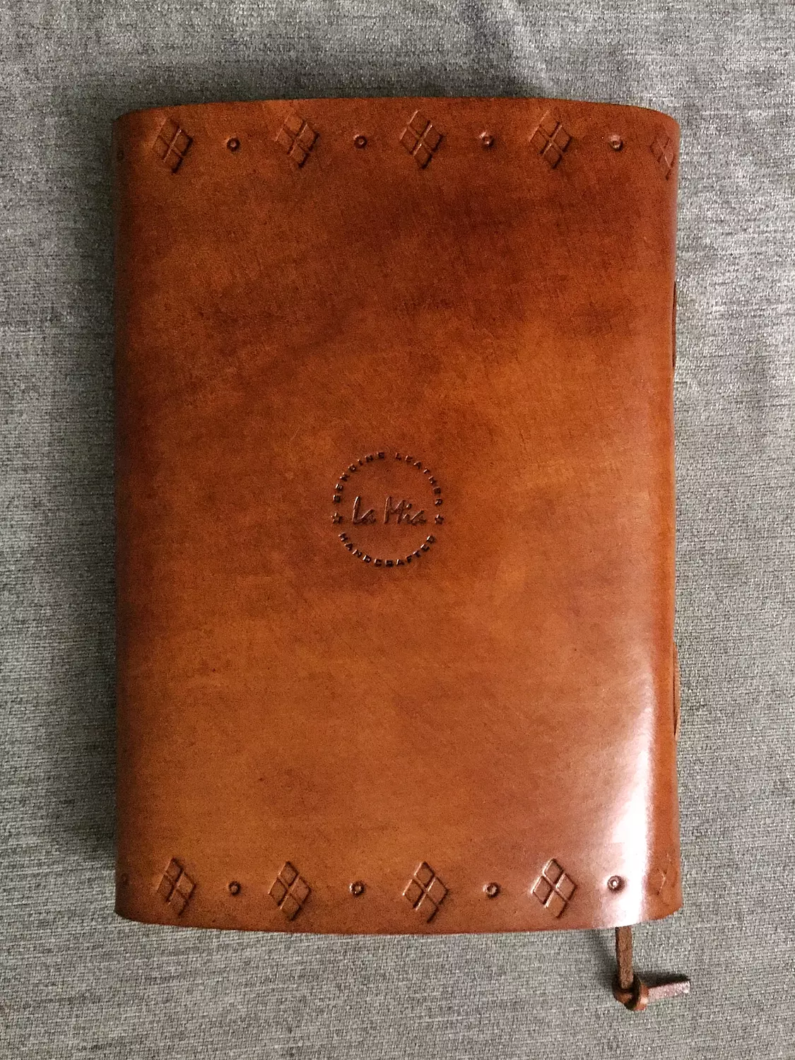 Tooled diamond border leather journal with lock clasp  hover image