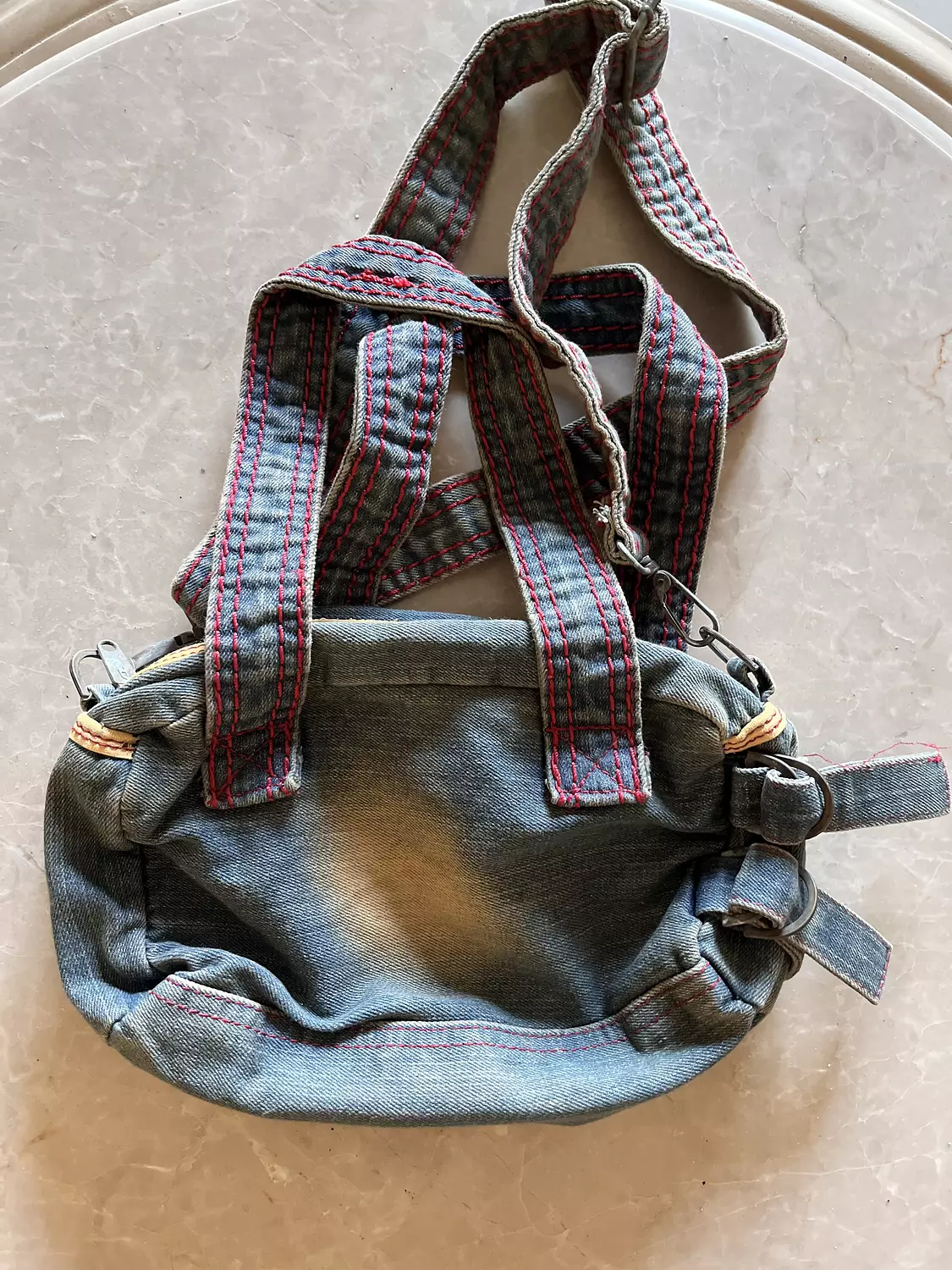 Denim diesel bag with pink stitching 4