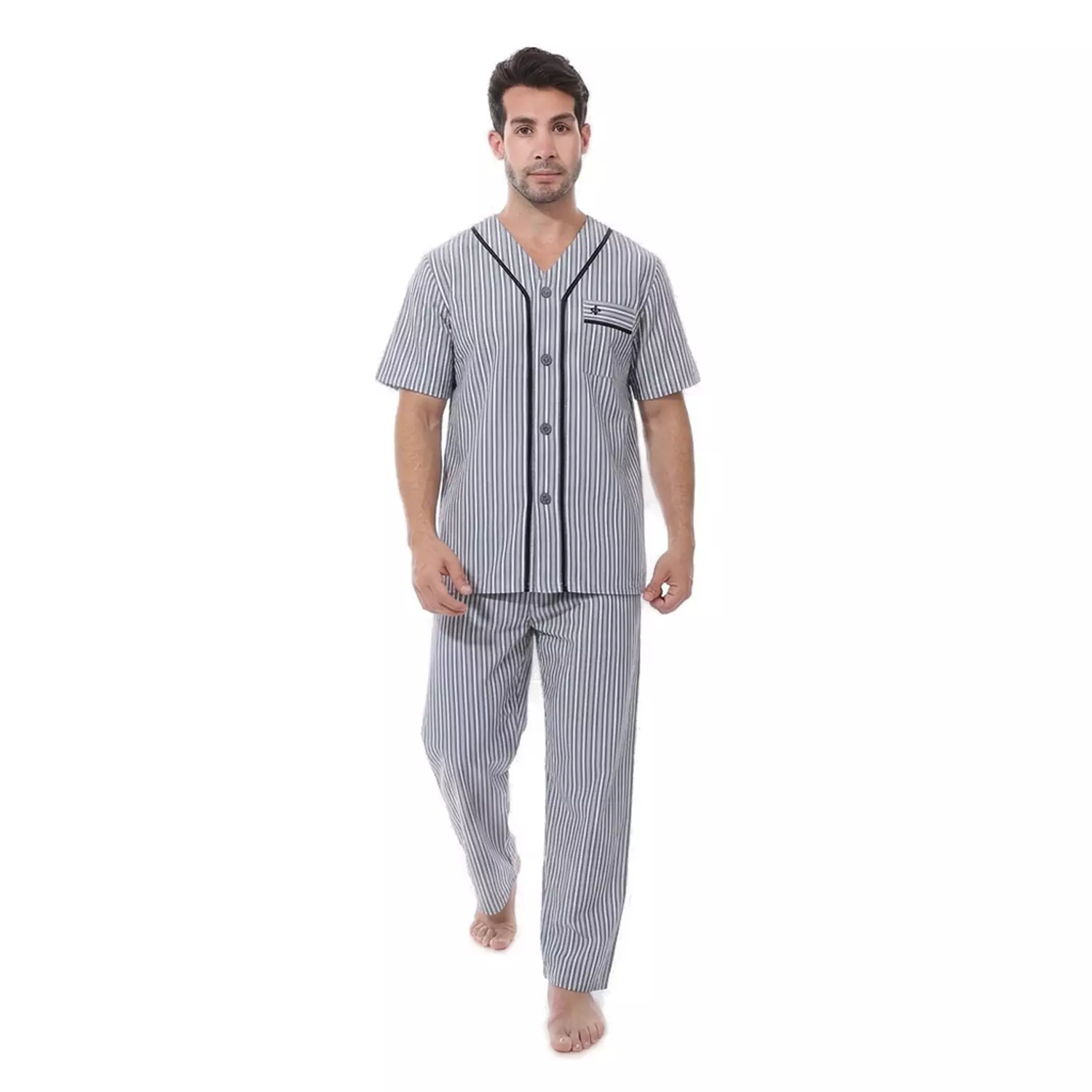 Men Classic Pajama Set - 2289 - Grey -2 Stripe Grey image