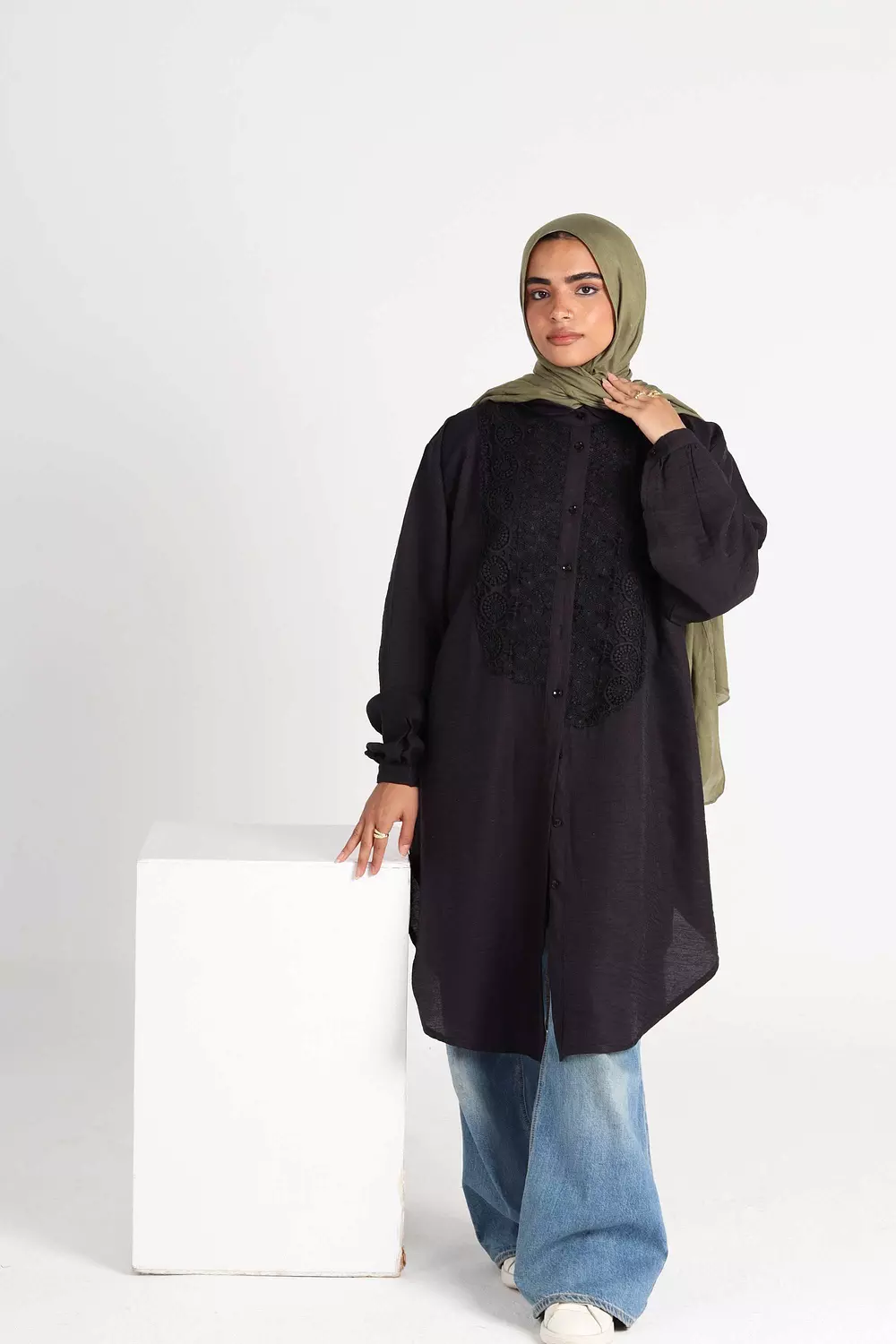 Oversized Black Shirt with Lace 3