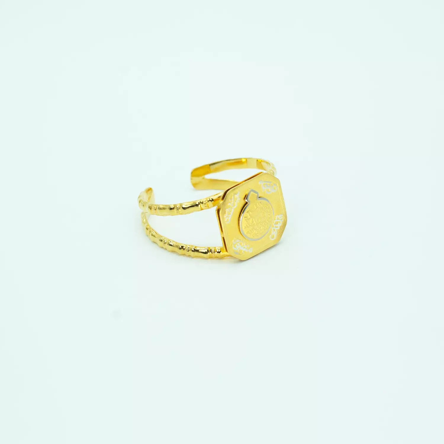 4-layer copper bracelet, plated with matte and shiny gold and silver - free size - Islamic 3