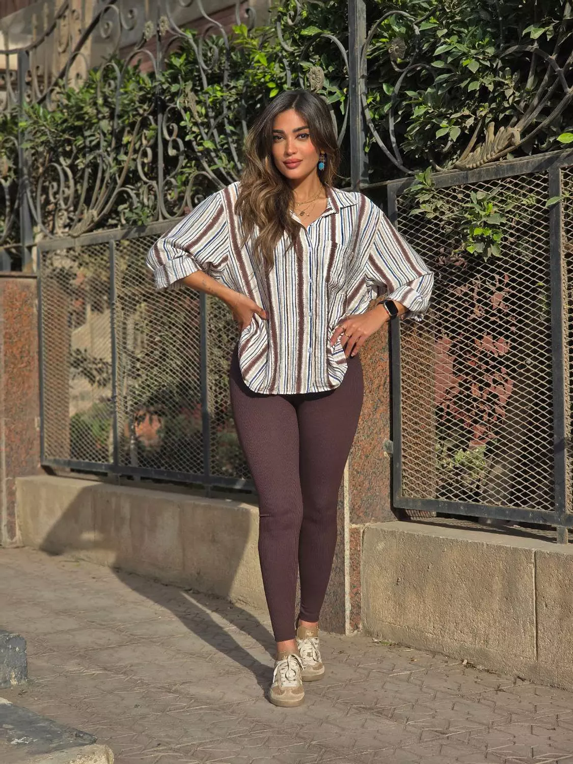 Brown Ribbed Cotton Leggings  image