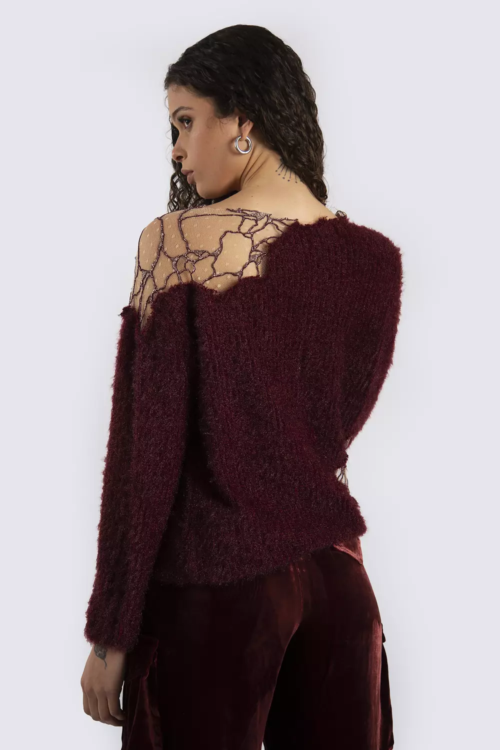 Burgundy Top With Mesh Details 2