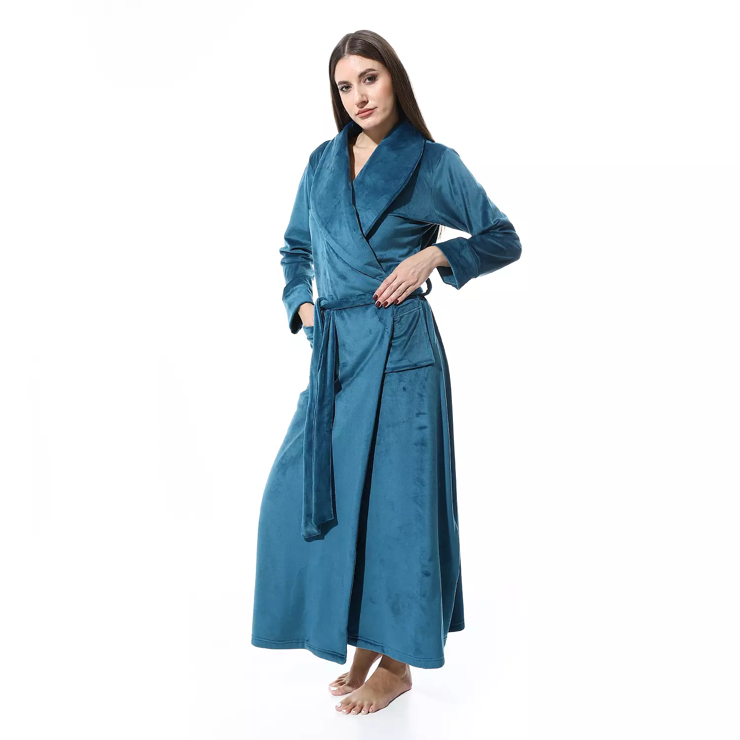 Women Fleece Robe - Dark Turquoise - 2644 | ShortoEg