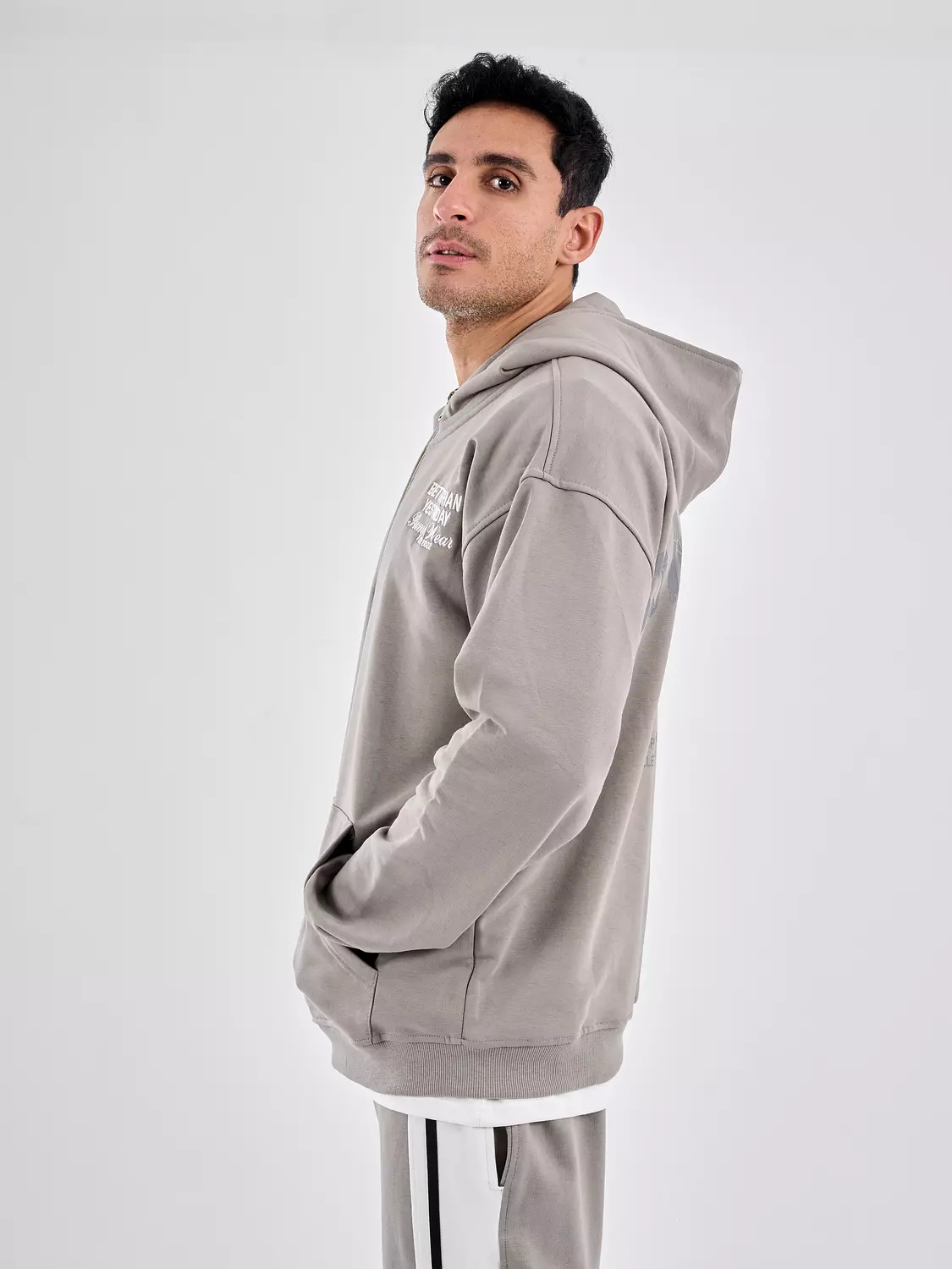 Drop Shoulder quarter Zip Hoodie ‘’gray’’ hover image